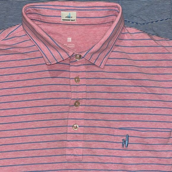 2-Men’s retro Johnnie-O blue & pink cotton/spandex Pocket Polo golf shirt XXL - Picture 2 of 7